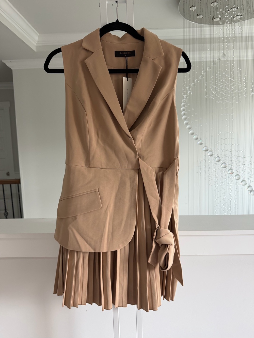 Commense Sleeveless Wrap Blazer Dress in Beige - Picture 3 of 6
